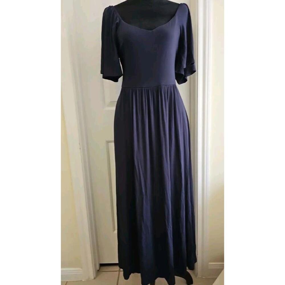 Boden‎ Smocked Peasant Maxi Dress 4R Navy Blue With Pockets